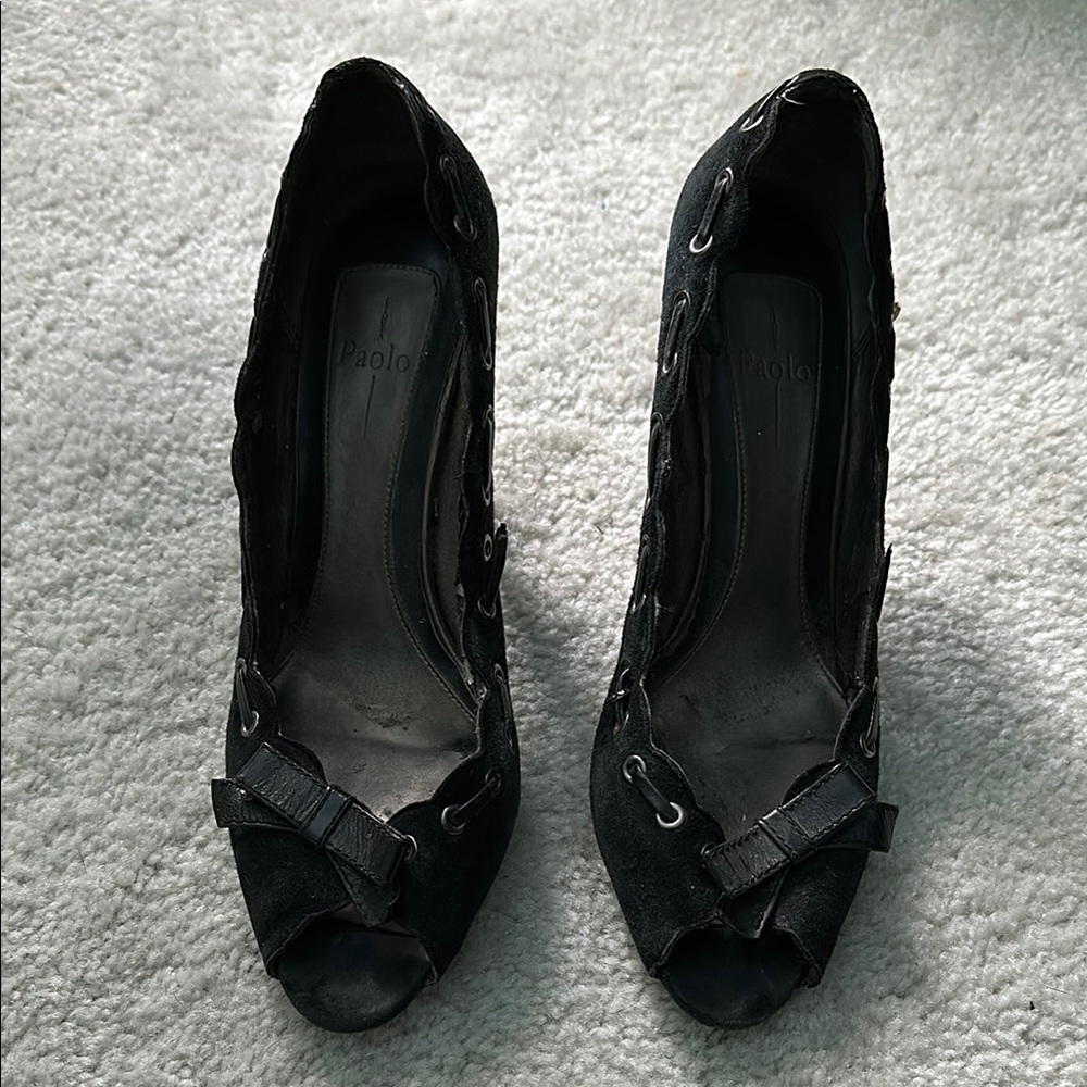 Paolo Black Peep Toe Heels